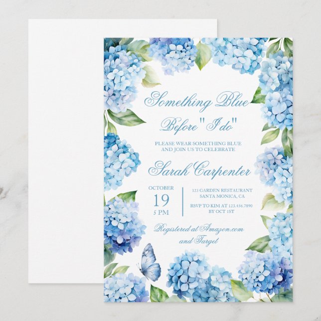 Bleu Hydrangea Invitation à la douche nuptiale (Devant / Derrière)