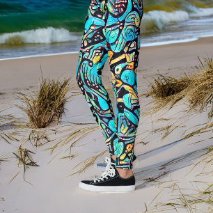 Bleu Hydrangea Urban Art Motif Leggings