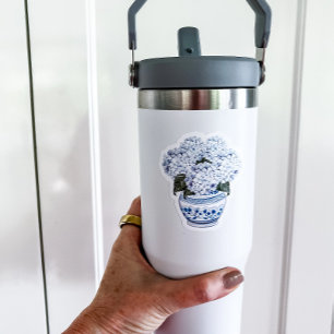 Bleu Hydrangeas en Chinoiserie Pot Vinyl Sticker