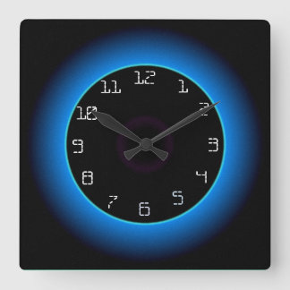Bleu illuminé/Aqua sur Noir> Horloge murale