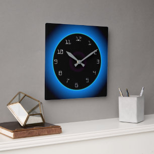 Bleu illuminé/Aqua sur Noir> Horloge murale