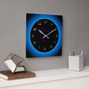 Bleu illuminé/Aqua sur Noir> Horloge murale