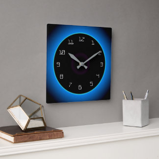 Bleu illuminé/Aqua sur Noir> Horloge murale