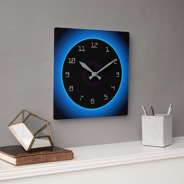 Bleu illuminé/Aqua sur Noir> Horloge murale (Bureau)