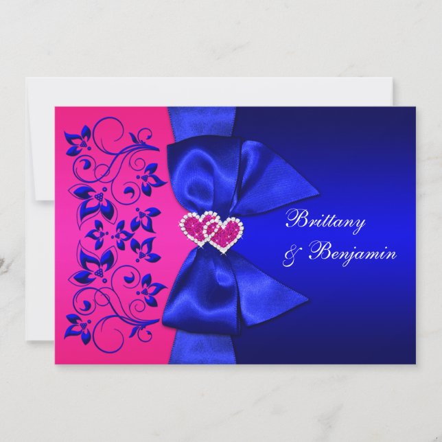 Bleu IMPRIMÉ de RUBAN, invitation floral rose de (Devant)
