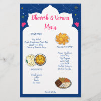 Bleu Indien design frontière menu mariage hindu