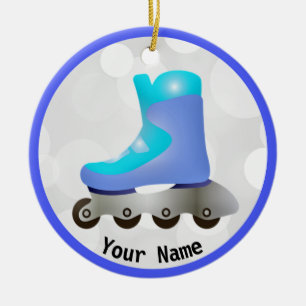 Bleu Inline Skate Design Ornement en céramique