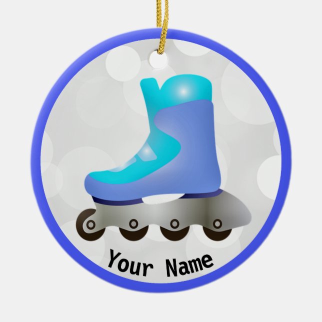 Bleu Inline Skate Design Ornement en céramique (Devant)