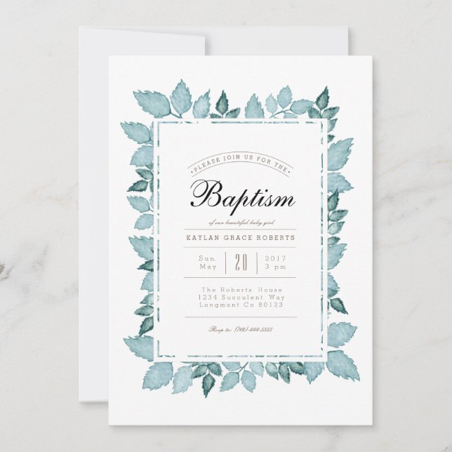 Bleu | Invitation de baptême d'aquarelle (Devant)