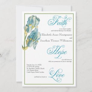 Bleu Iris Script Faire-part de mariage chrétienne