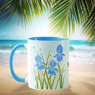 Bleu Irises Combo Mug avec texte