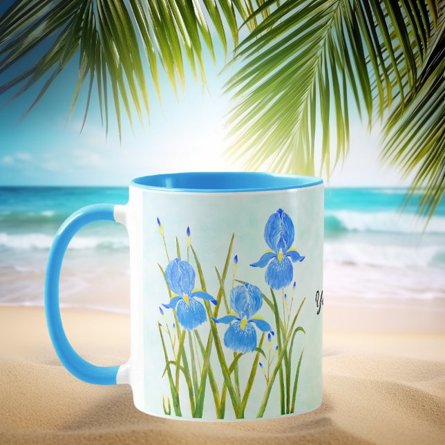 Bleu Irises Combo Mug avec texte (Créateur téléchargé)
