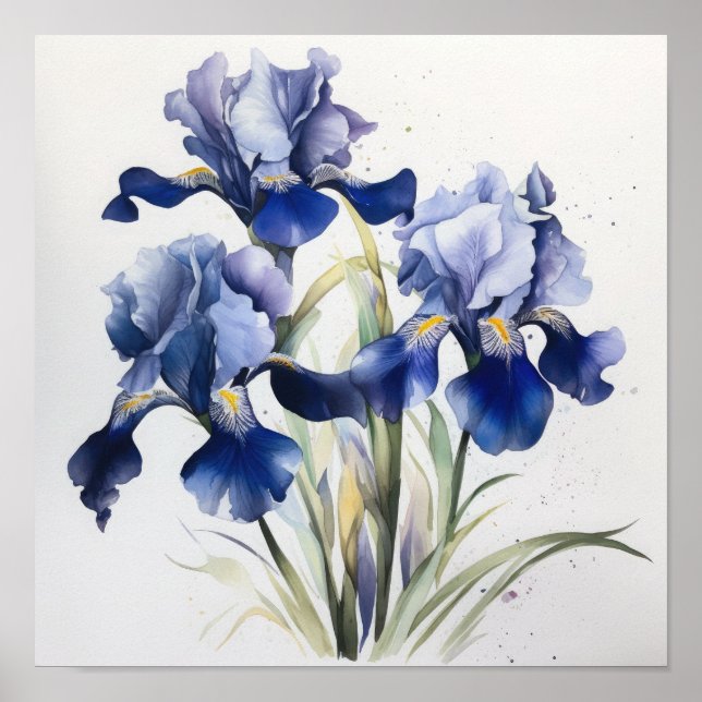 Bleu Irises Fleur Art Imprimer Poster (Devant)