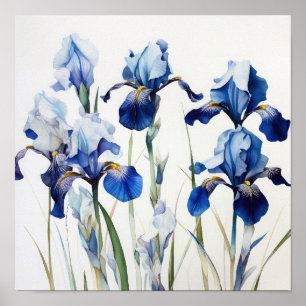 Bleu Irises Fleur Art Imprimer Poster