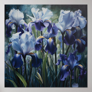 Bleu Irises Fleur Art Imprimer Poster