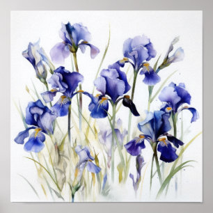 Bleu Irises Fleur Art Imprimer Poster