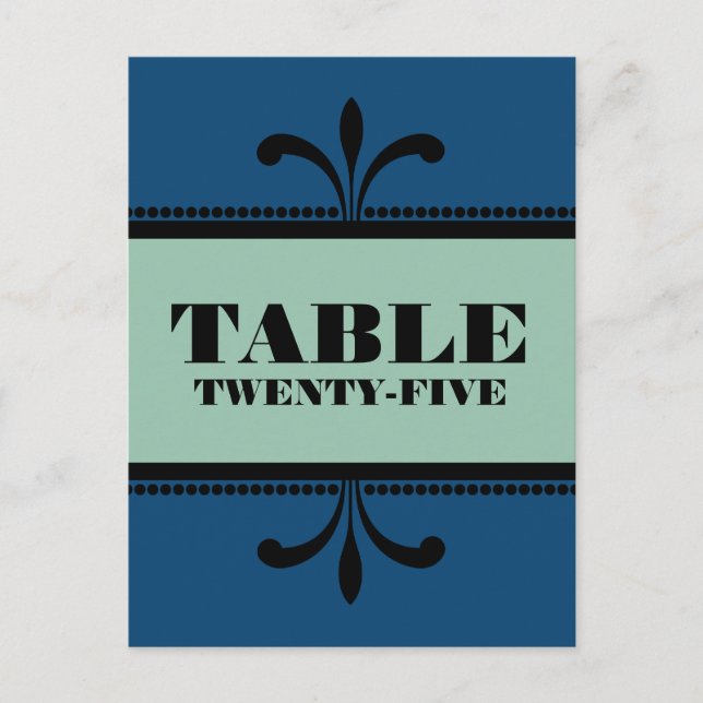 Bleu/Jade Fancy Art Déco Numéro de table Carte pos (Devant)