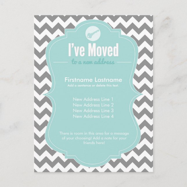 Bleu J'ai déménagé Changement d'adresse Cartes pos (Devant)