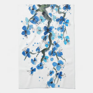 Bleu japonais fleurs serviette de cuisine