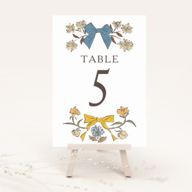 Bleu Jaune Boho Bows Mariage Numéro de table (Créateur téléchargé)