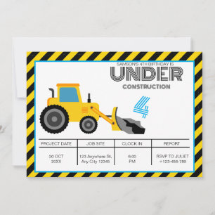 Bleu Jaune Construction Invitation Anniversaire