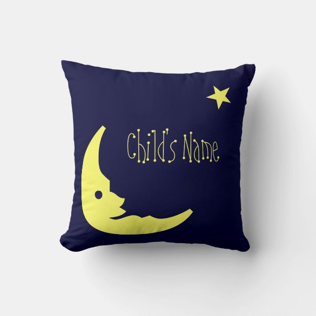 Bleu, Jaune coussin de lune de nom personnalisé de (Recto)