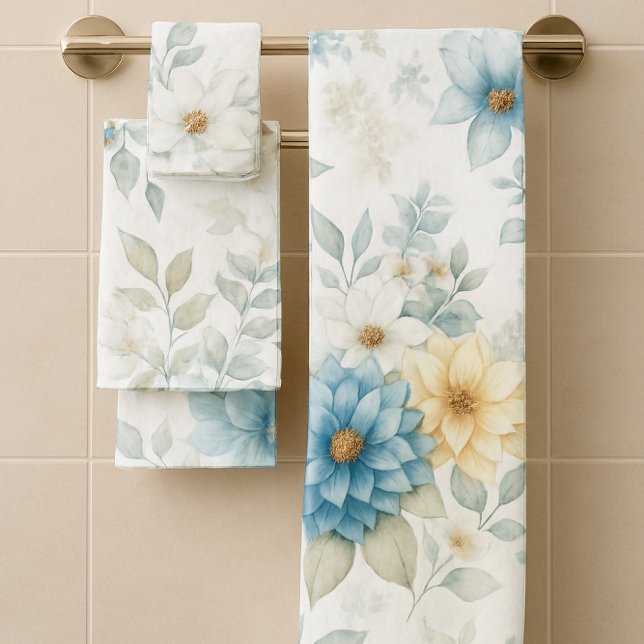Bleu Jaune Floral Doux Salle de bain ensemble de 3 (Créateur téléchargé)