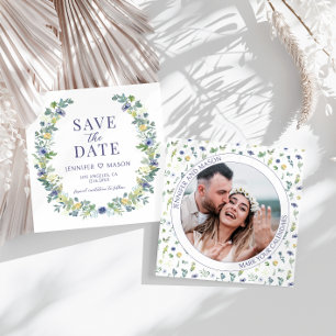 Bleu jaune floral Enregistrer la date invitation p