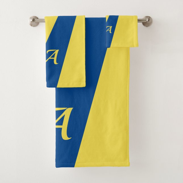 Bleu jaune moderne élégant chic audacieux monogram (En situation)