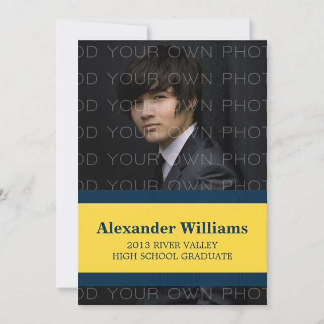 Bleu/Jaune Stripes couleur de l'école Invitation G (Devant)