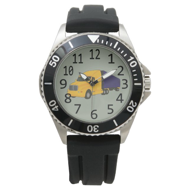 Bleu Jaune Tracteur Tracteur Montres personnalisée (devant)