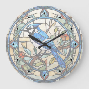 Bleu Jay Vitrail Bluejay Horloge des oiseaux