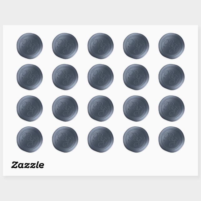 Bleu Jean Calligraphie Monogramme Stickers cire (Feuille)