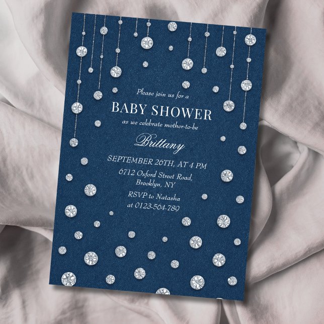 Bleu Jean Denim Diamonds Baby shower Invitation (Créateur téléchargé)