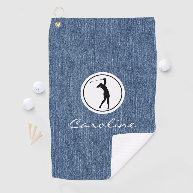 Bleu Jean Denim Tissu imprimé, Serviette de golf p (En situation)