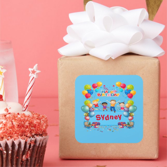 Bleu Joyeux Anniversaire Nom Sticker (Fête)