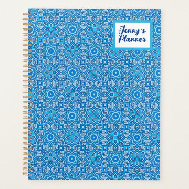 Bleu Kaleidoscope Motif Boho Nom Planificateur (Devant)
