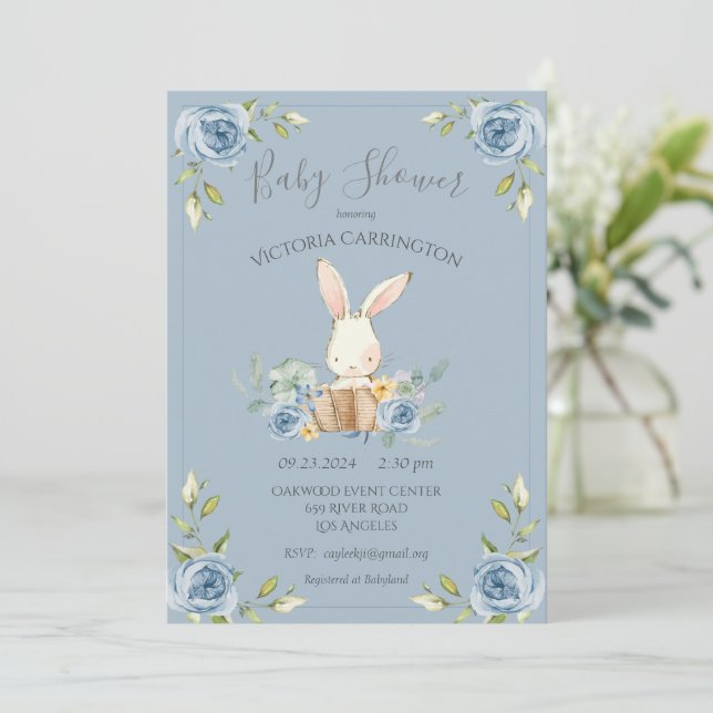 Bleu lapin lapin garçon Baby shower Invitation (Debout devant)