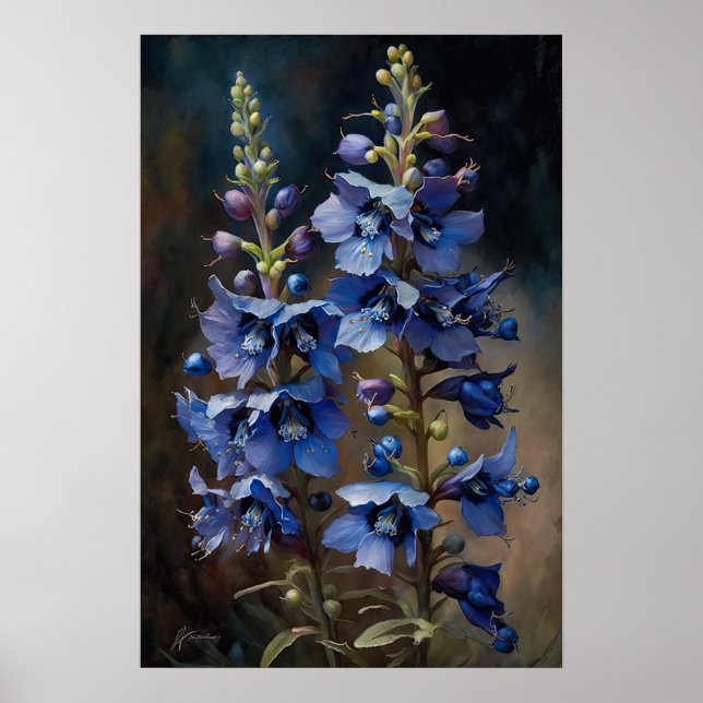 Bleu Larkspur Flower Art Imprimer Poster (Devant)