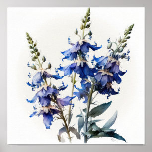 Bleu Larkspur Flower Art Imprimer Poster