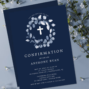 Bleu Leaf Boys Confirmation Invitation