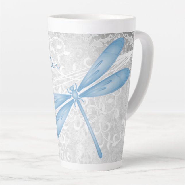 Bleu libellule Latte Mug personnalisé (Angle droit)