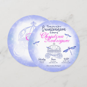 Bleu libellules, Invitation Quinceañera Rose