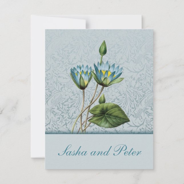 Bleu Lotus Floral Faire-part de mariage RSVP (Dos)