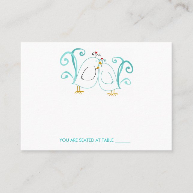 Bleu Lovebirds & Blossoms Cartes de Place (Devant)