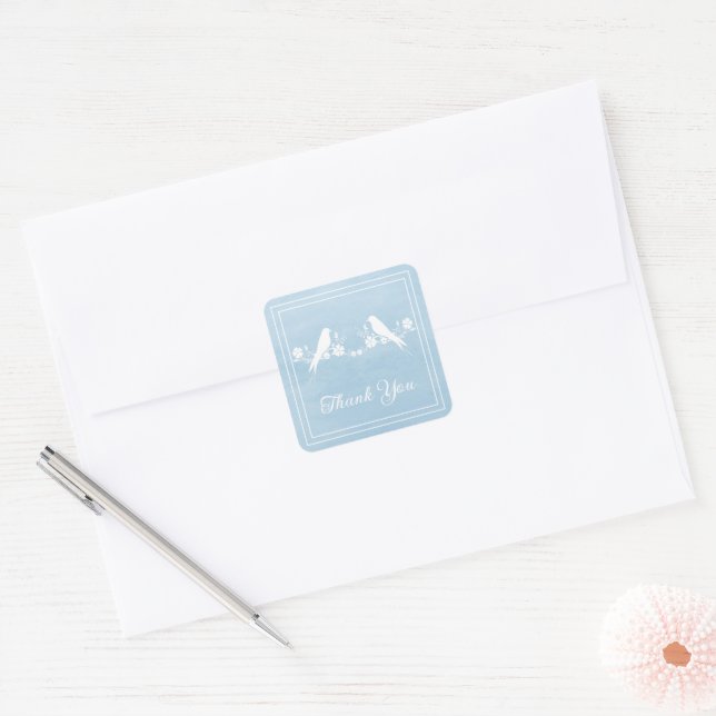 Bleu Lovebirds Stickers Merci Floral (Enveloppe)