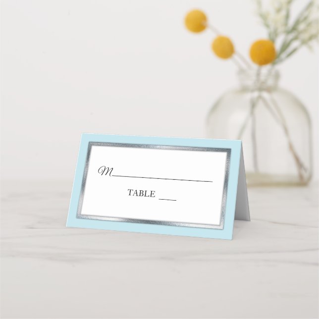 Bleu Lt | ARGENT |Blanc Simple Elégant Cartes De P (Devant)