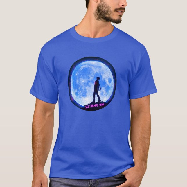 (Bleu lune) Logo STH T-shirt avec épine dorsale (Devant)