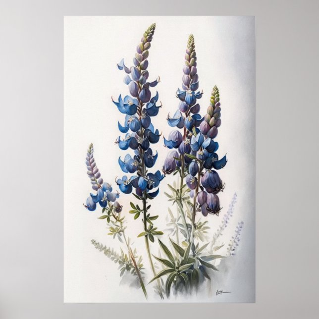Bleu Lupine Fleurs Art Imprimer Poster (Devant)