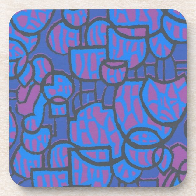 Bleu, Magenta Abstrait Dessous de verre à dos de l (Devant)